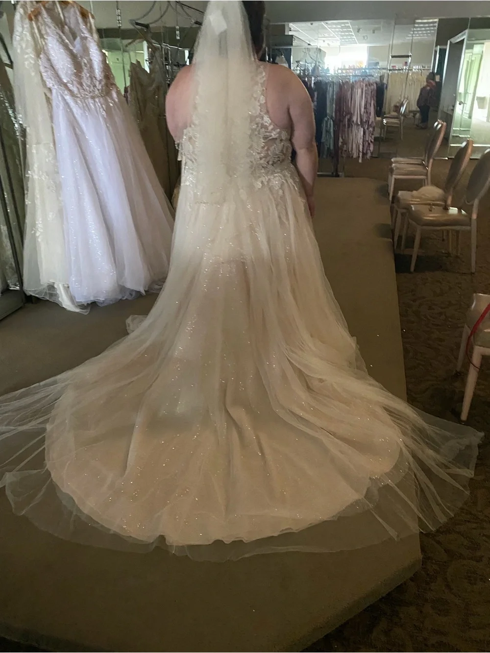 Plus-Size Ivory Lace & Tulle Wedding Dress with Beaded Bodice - Picture 8 of 12